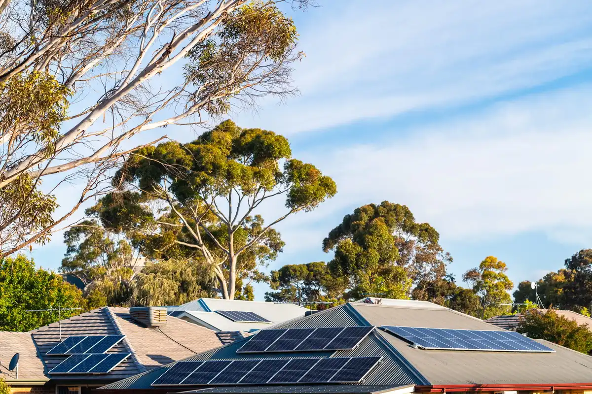 Solar panels on roof of residential home
